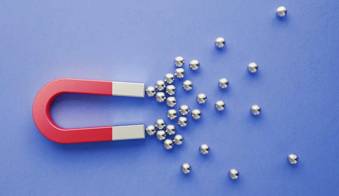 big red magnet and various small rounded magnets