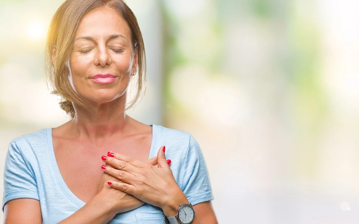 middle-aged woman expressing relief