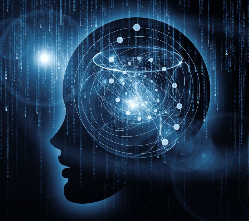 silhouette image of a person with molecules